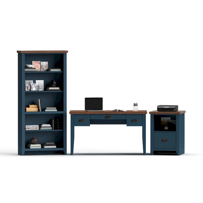 Classeur Nantucket à 1 tiroir de 22 pouces, aucun assemblage requis, denim bleu et whiskey