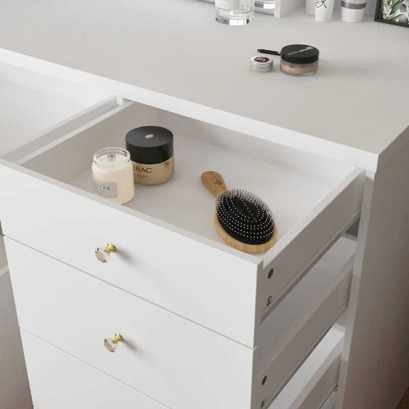 Coiffeuse avec miroir lumineux tricolore et tabouret - N/A
