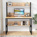 Bureau informatique de bureau à domicile avec étagère supérieure et étagères de rangement