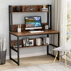 Bureau informatique de bureau à domicile avec étagère supérieure et étagères de rangement