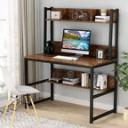 Bureau informatique de bureau à domicile avec étagère supérieure et étagères de rangement