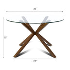 Table à manger en verre ronde de 39 po avec pied en noyer – 39x30x27