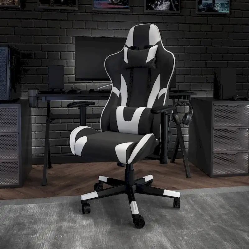 Chaise de jeu ergonomique de course avec dossier entièrement inclinable en similicuir rouge