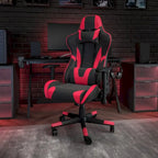 Chaise de jeu ergonomique de course avec dossier entièrement inclinable en similicuir rouge