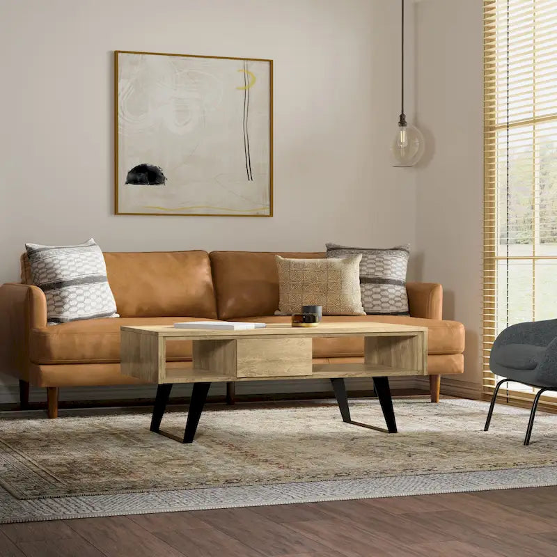 Mitchell Table basse rectangulaire moderne en bois massif et métal de 122 cm de large - 122 L x 56 P x 46 H