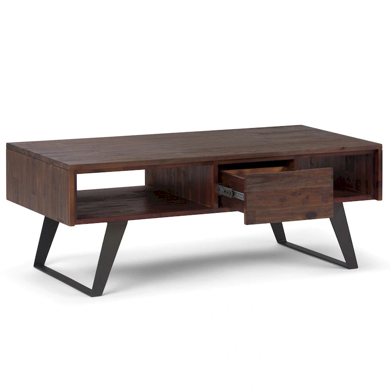 Mitchell Table basse rectangulaire moderne en bois massif et métal de 122 cm de large - 122 L x 56 P x 46 H