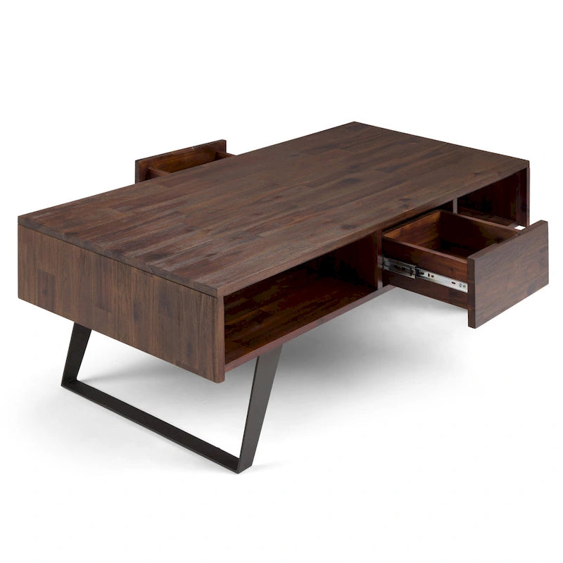 Mitchell Table basse rectangulaire moderne en bois massif et métal de 122 cm de large - 122 L x 56 P x 46 H
