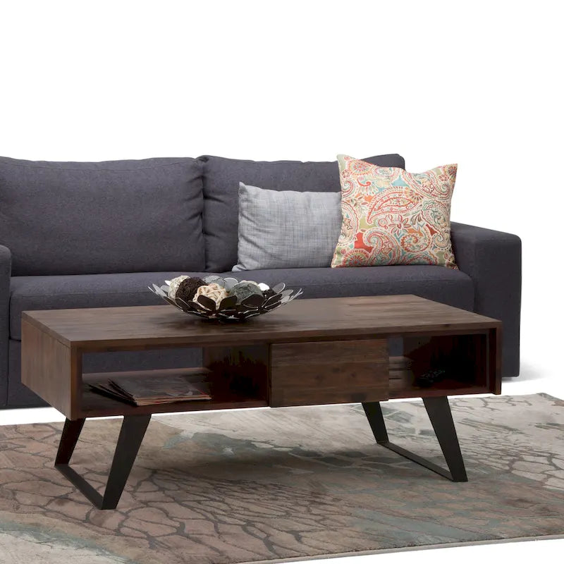Mitchell Table basse rectangulaire moderne en bois massif et métal de 122 cm de large - 122 L x 56 P x 46 H