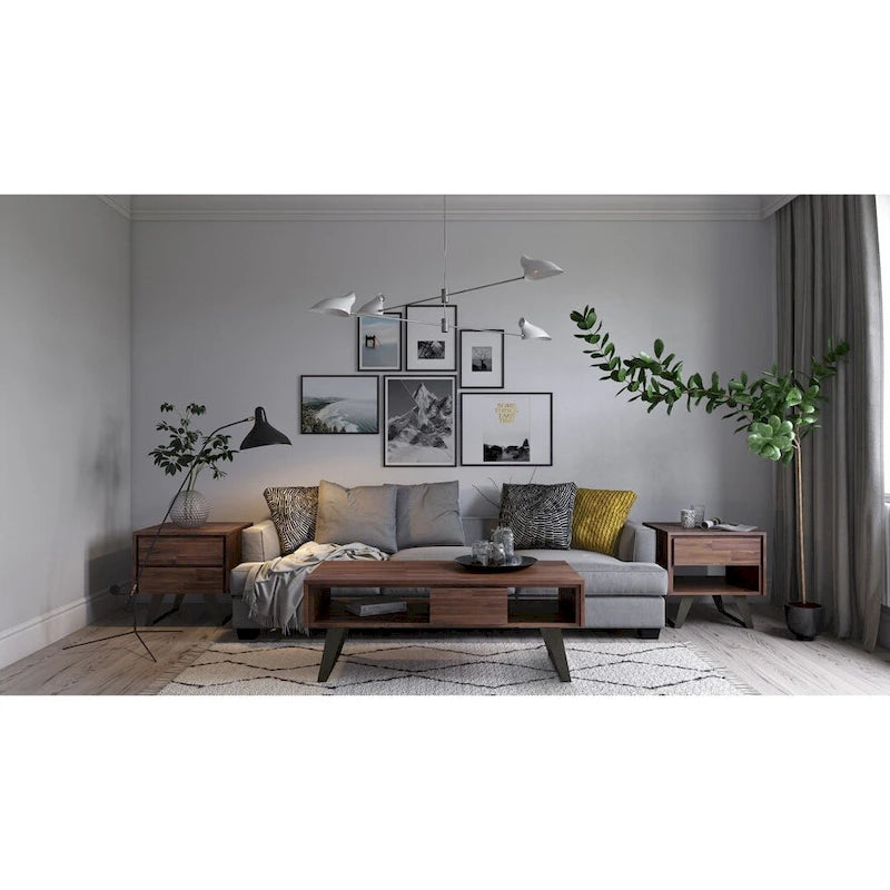 Mitchell Table basse rectangulaire moderne en bois massif et métal de 122 cm de large - 122 L x 56 P x 46 H