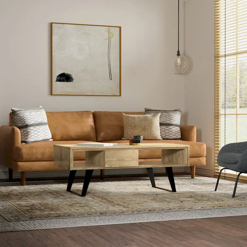 Mitchell Table basse rectangulaire moderne en bois massif et métal de 122 cm de large - 122 L x 56 P x 46 H