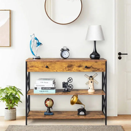 3 Tier Entryway Console Table with Drawer and 2 Open Storage