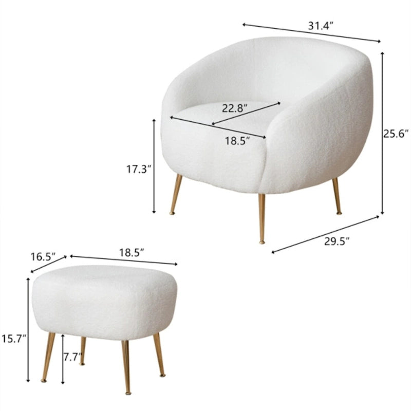 Fauteuil barillet moderne avec ottoman, confortable et élégant, idéal pour les petits espaces - 31,4 (L) x 29,5 (l) x 25,6 (H)