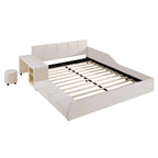 Lit capitonné au sol Mère et Enfant avec bureau de chevet et petit tabouret rond
