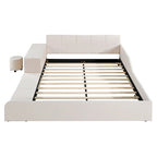 Lit capitonné au sol Mère et Enfant avec bureau de chevet et petit tabouret rond