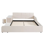 Lit capitonné au sol Mère et Enfant avec bureau de chevet et petit tabouret rond