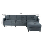 Canapé d'angle moderne en tissu 108 po avec ottoman et oreillers