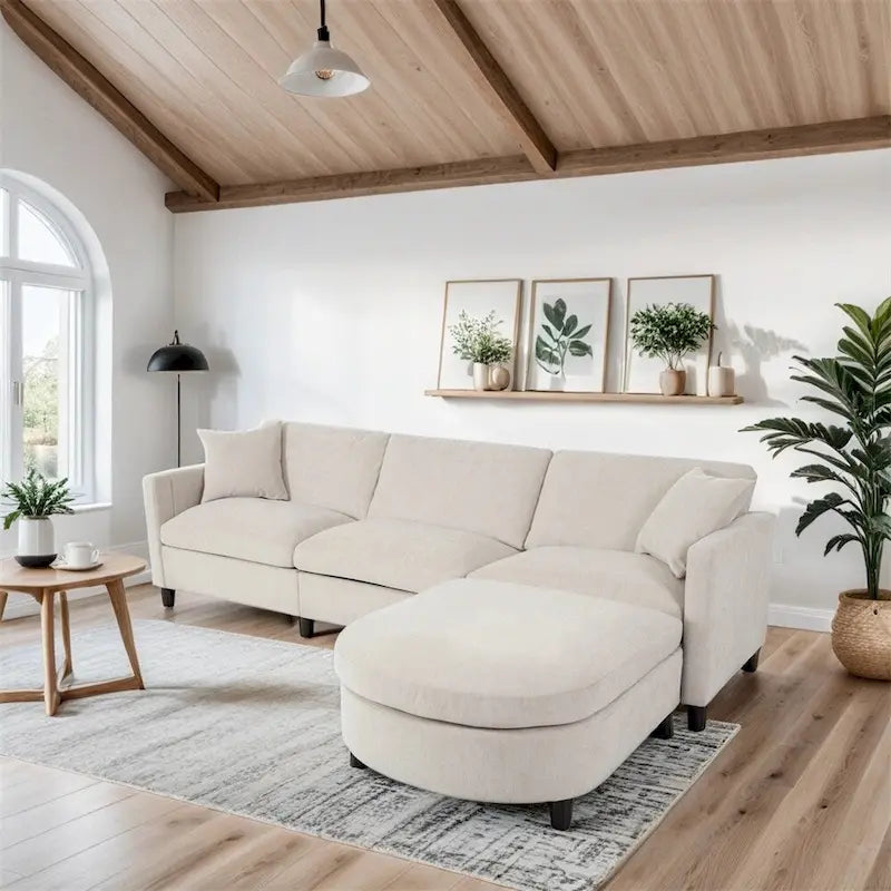 Canapé d'angle moderne en tissu 108 po avec ottoman et oreillers