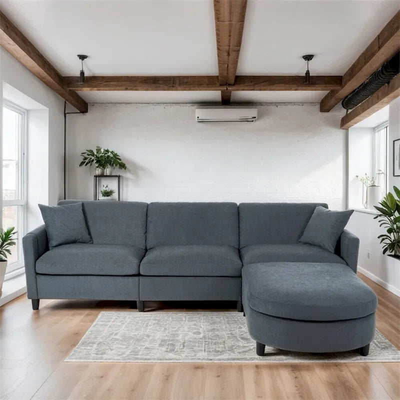 Canapé d'angle moderne en tissu 108 po avec ottoman et oreillers