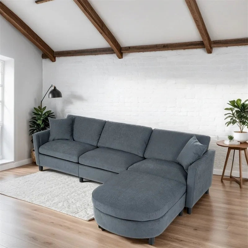 Canapé d'angle moderne en tissu 108 po avec ottoman et oreillers