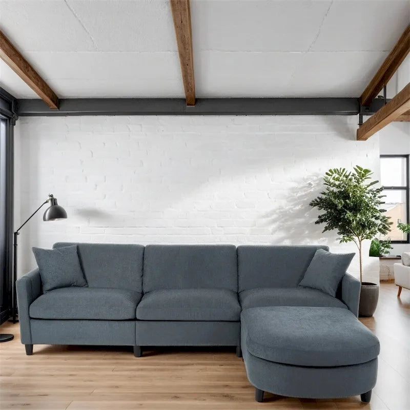 Canapé d'angle moderne en tissu 108 po avec ottoman et oreillers