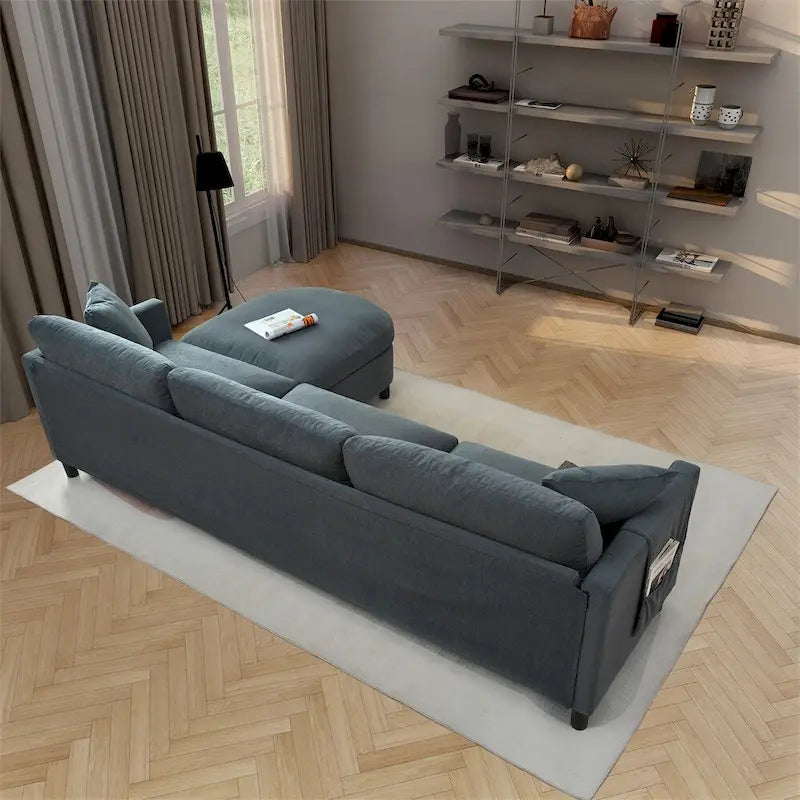 Canapé d'angle moderne en tissu 108 po avec ottoman et oreillers