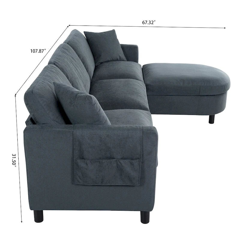 Canapé d'angle moderne en tissu 108 po avec ottoman et oreillers