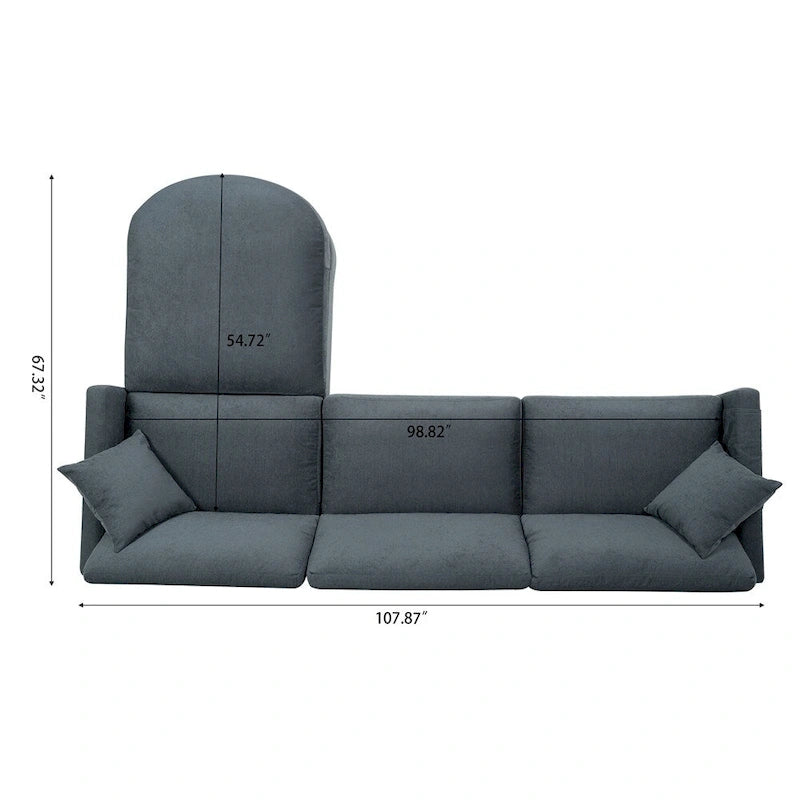 Canapé d'angle moderne en tissu 108 po avec ottoman et oreillers