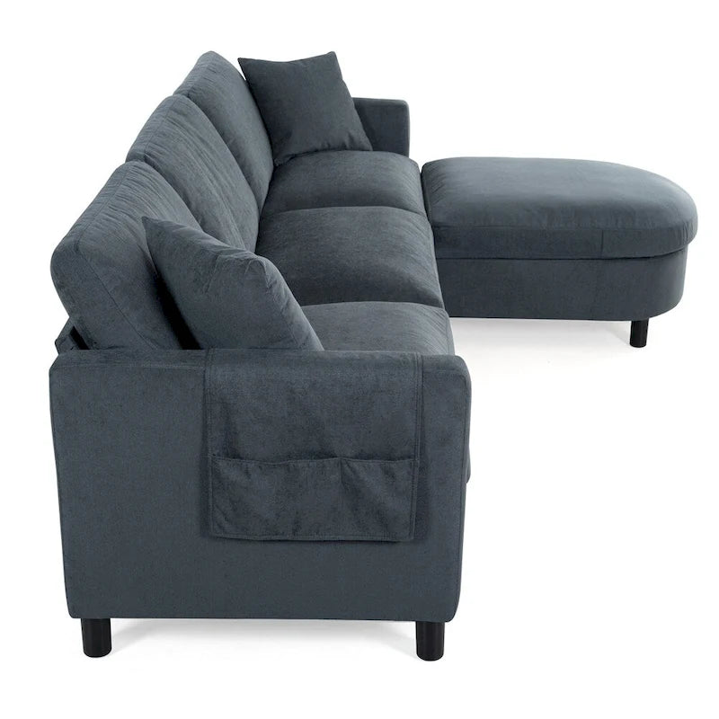 Canapé d'angle moderne en tissu 108 po avec ottoman et oreillers