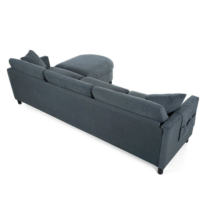 Canapé d'angle moderne en tissu 108 po avec ottoman et oreillers