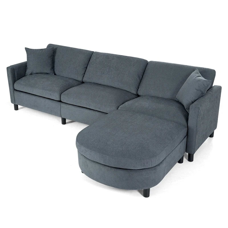 Canapé d'angle moderne en tissu 108 po avec ottoman et oreillers