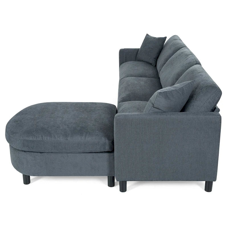Canapé d'angle moderne en tissu 108 po avec ottoman et oreillers