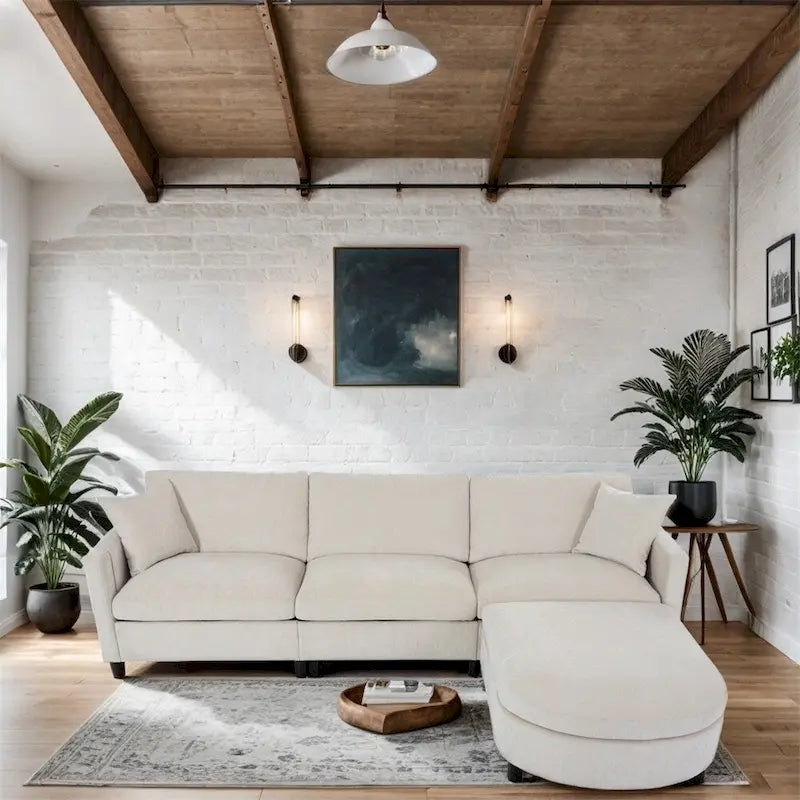 Canapé d'angle moderne en tissu 108 po avec ottoman et oreillers