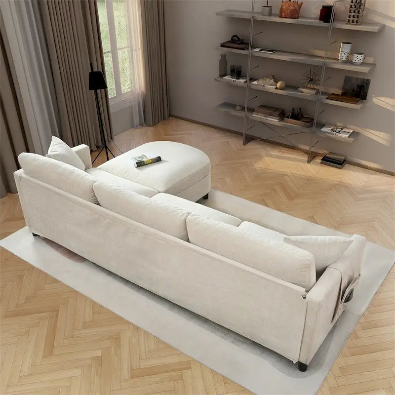 Canapé d'angle moderne en tissu 108 po avec ottoman et oreillers