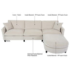 Canapé d'angle moderne en tissu 108 po avec ottoman et oreillers