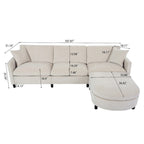 Canapé d'angle moderne en tissu 108 po avec ottoman et oreillers
