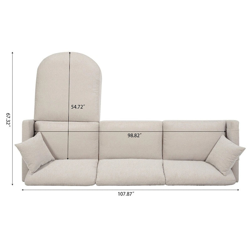 Canapé d'angle moderne en tissu 108 po avec ottoman et oreillers