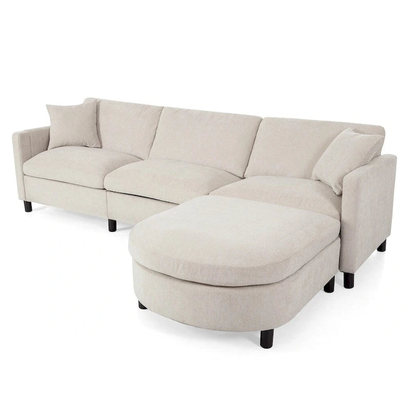 Canapé d'angle moderne en tissu 108 po avec ottoman et oreillers