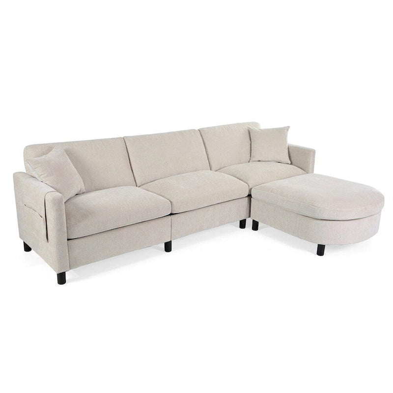Canapé d'angle moderne en tissu 108 po avec ottoman et oreillers