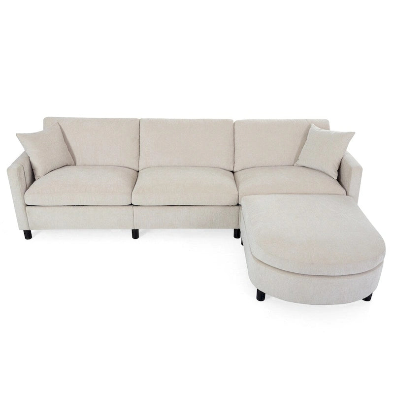 Canapé d'angle moderne en tissu 108 po avec ottoman et oreillers