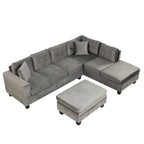 Canapé sectionnel moderne en L de 104,5 pouces avec pouf de rangement et méridienne réversible - 104,5 larg. x 74,5 prof. x 33,5 haut.