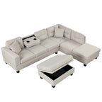 Canapé sectionnel moderne en L de 104,5 pouces avec pouf de rangement et méridienne réversible - 104,5 larg. x 74,5 prof. x 33,5 haut.