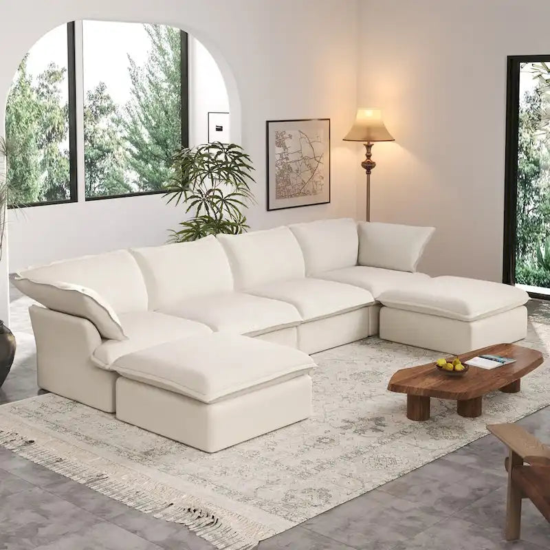 Canapé d'angle modulable convertible en U de 163 po, rembourré de duvet pour un confort moelleux