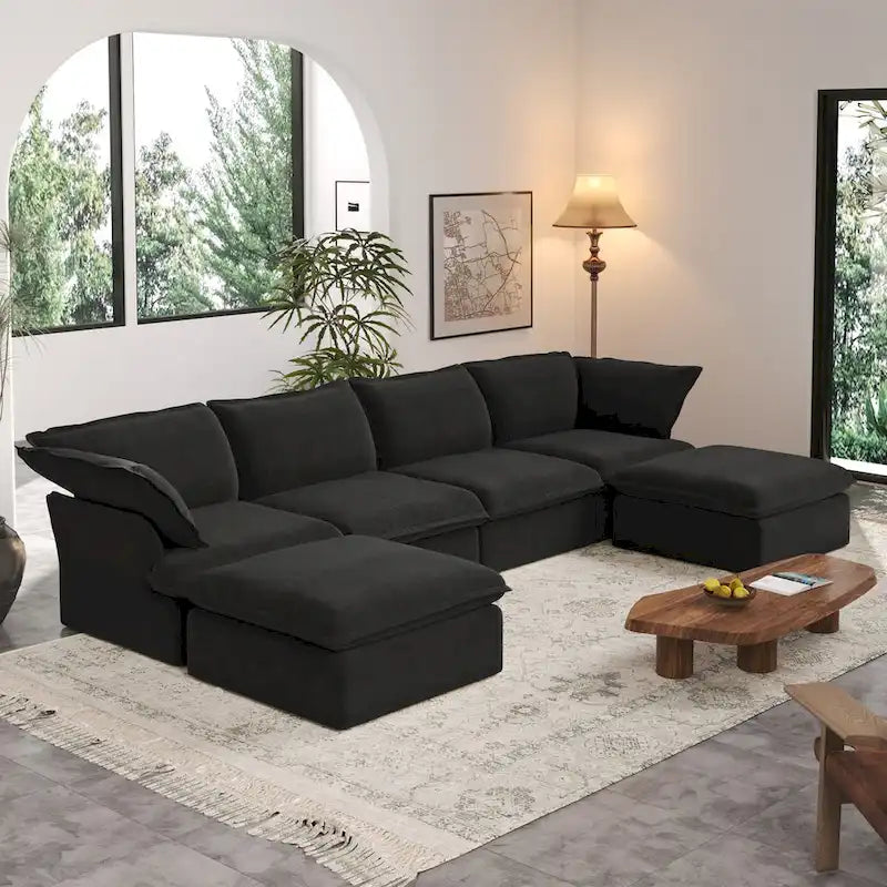 Canapé d'angle modulable convertible en U de 163 po, rembourré de duvet pour un confort moelleux