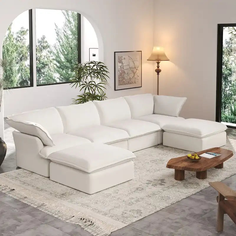 Canapé d'angle modulable convertible en U de 163 po, rembourré de duvet pour un confort moelleux