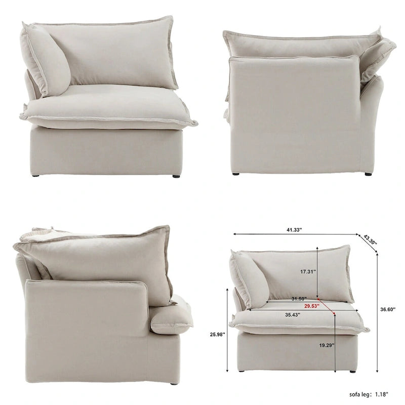 Canapé d'angle modulable convertible en U de 163 po, rembourré de duvet pour un confort moelleux