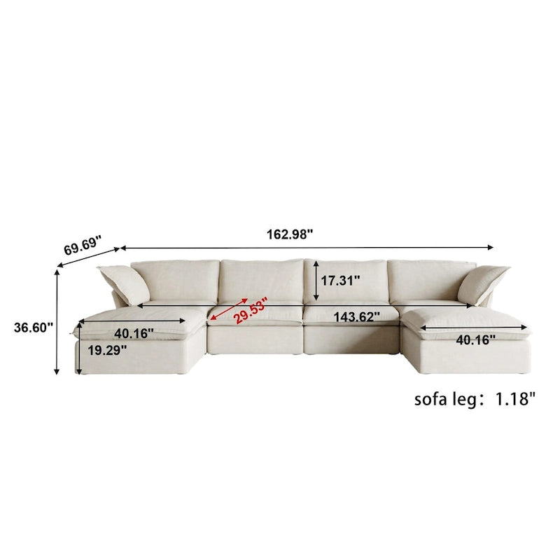 Canapé d'angle modulable convertible en U de 163 po, rembourré de duvet pour un confort moelleux