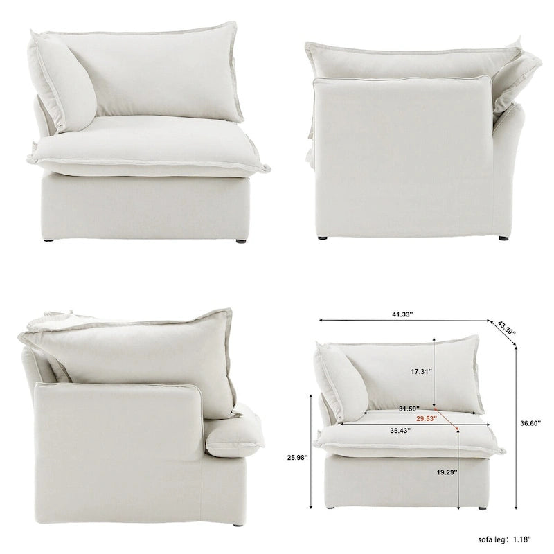 Canapé d'angle modulable convertible en U de 163 po, rembourré de duvet pour un confort moelleux