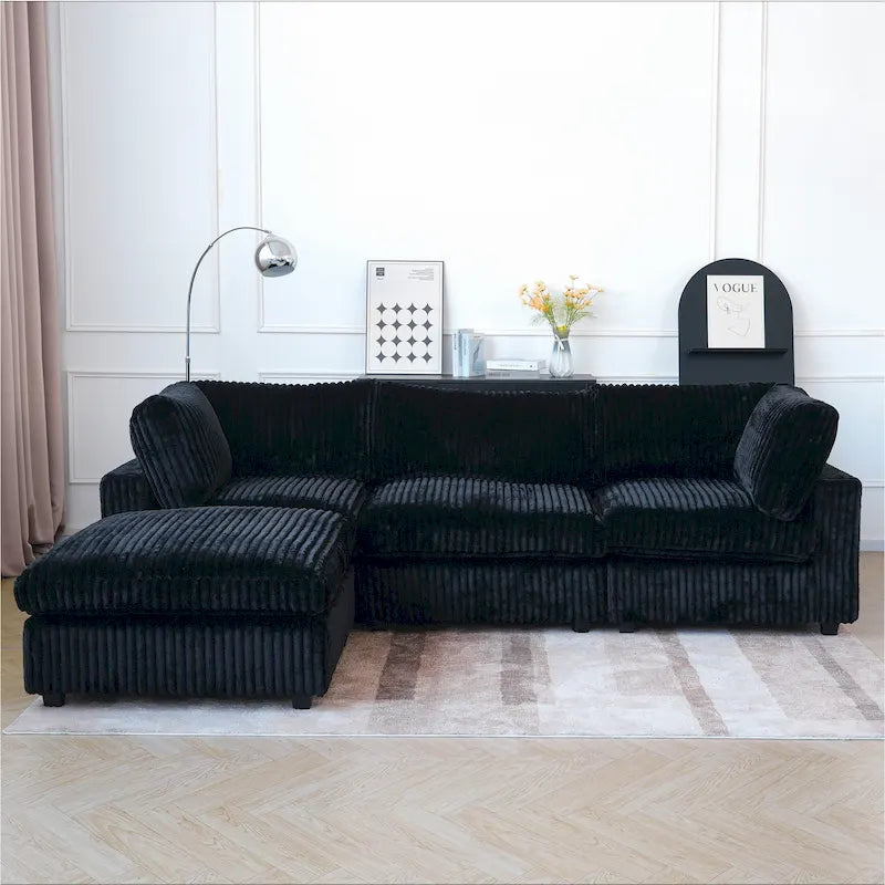 Canapé d'angle en tissu polyester, canapé sectionnel moderne avec pouf