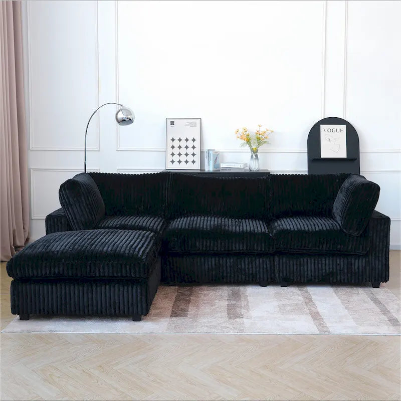 Canapé d'angle en tissu polyester, canapé sectionnel moderne avec pouf