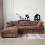 Canapé d'angle en tissu polyester, canapé sectionnel moderne avec pouf